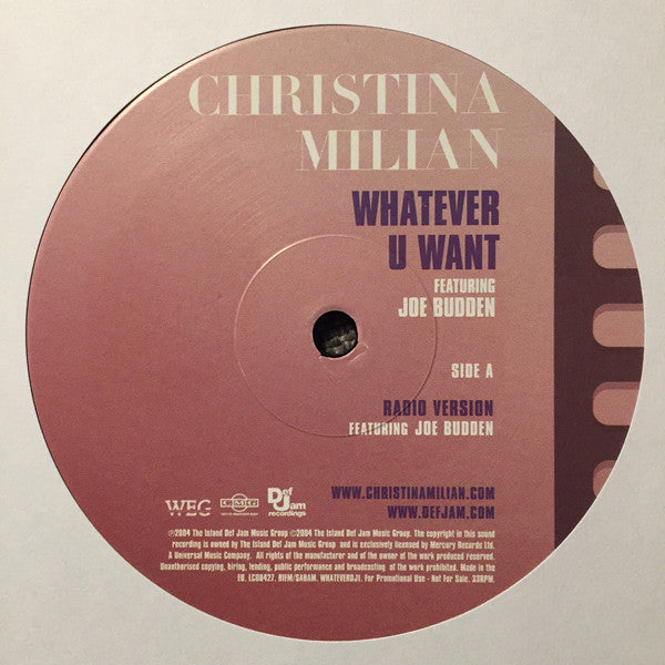 Christina Milian Featuring Joe Budden - Whatever U Want (12", Promo)