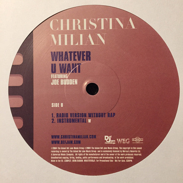 Christina Milian Featuring Joe Budden - Whatever U Want (12", Promo)