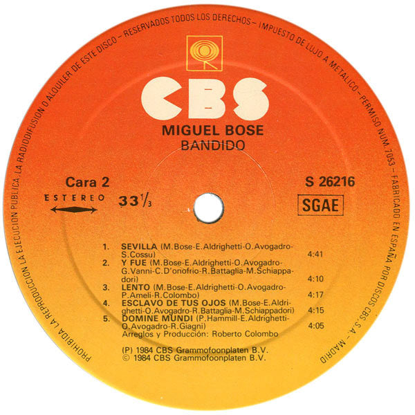 Miguel Bosé : Bandido (LP, Album)