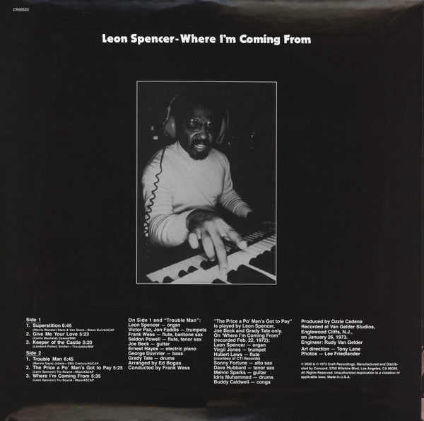 Leon Spencer, Jr. : Where I'm Coming From (LP, Album, RE, RP, 180)