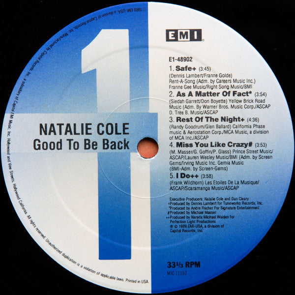 Natalie Cole - Good To Be Back (LP, Album, All)
