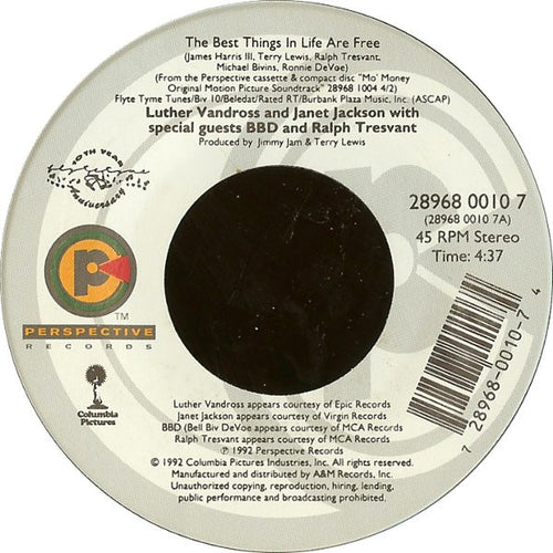 Luther Vandross & Janet Jackson : The Best Things In Life Are Free (7", Single)