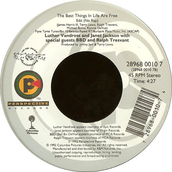 Luther Vandross & Janet Jackson : The Best Things In Life Are Free (7", Single)