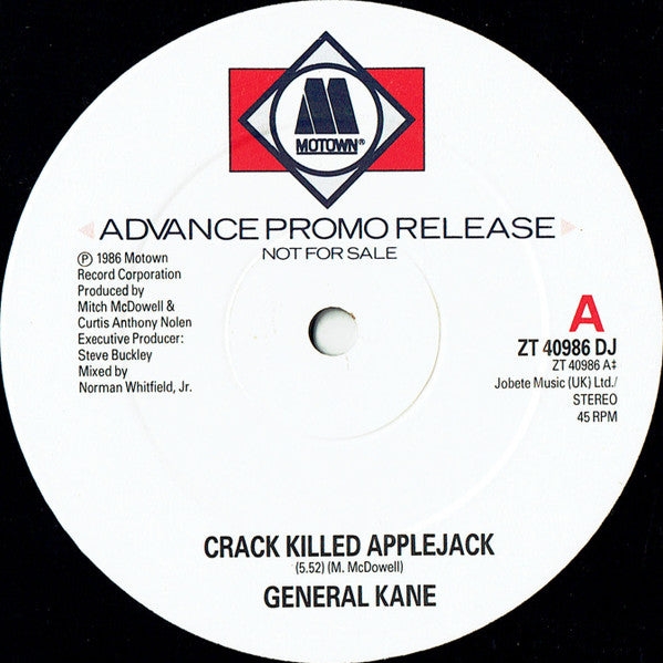 General Kane - Crack Killed Applejack (12", Single, Promo)