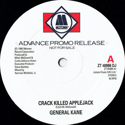 General Kane - Crack Killed Applejack (12", Single, Promo)