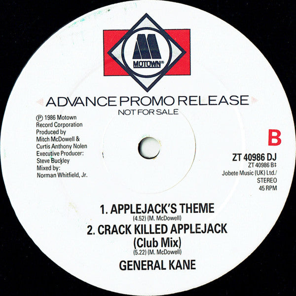 General Kane - Crack Killed Applejack (12", Single, Promo)