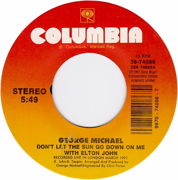 George Michael With Elton John : Don't Let The Sun Go Down On Me (7", Single)