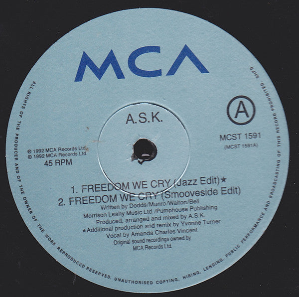 A.S.K. : Freedom We Cry (12")