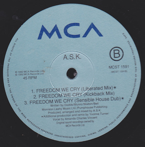 A.S.K. : Freedom We Cry (12")