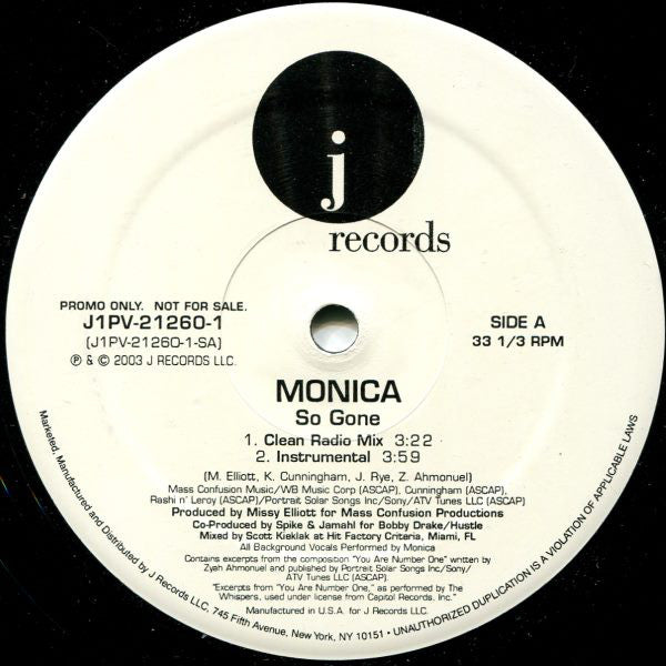 Monica - So Gone (12", Promo)