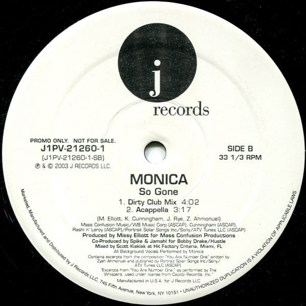 Monica - So Gone (12", Promo)