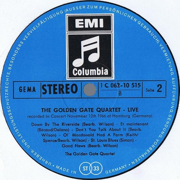 Golden Gate Quartet* - Live Recorded In Concert November 12th 1966 at Hamburg (Germany) (LP, RE)