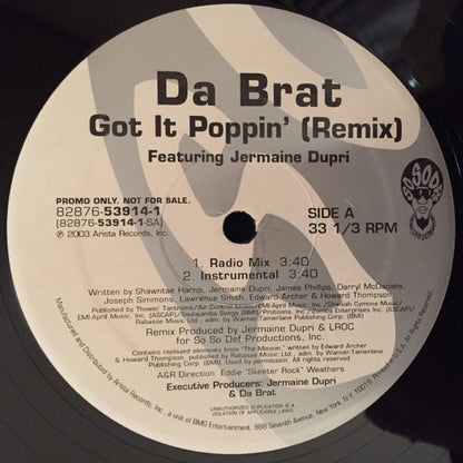 Da Brat Featuring Jermaine Dupri - Got It Poppin' (Remix) (12", Promo)