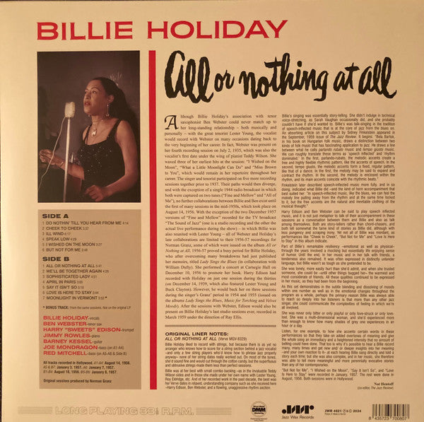 Billie Holiday : All Or Nothing At All (LP, Album, Mono, RE, RM)