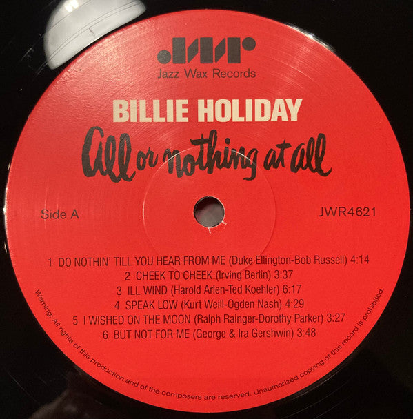 Billie Holiday : All Or Nothing At All (LP, Album, Mono, RE, RM)
