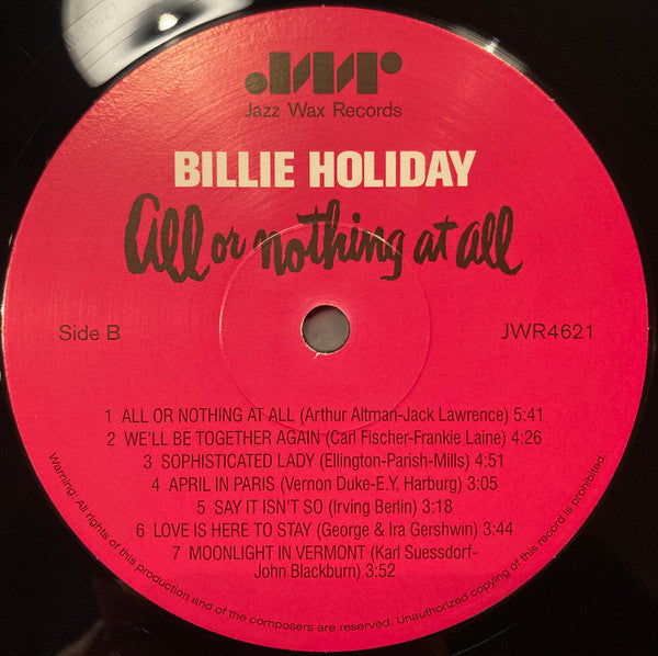 Billie Holiday : All Or Nothing At All (LP, Album, Mono, RE, RM)
