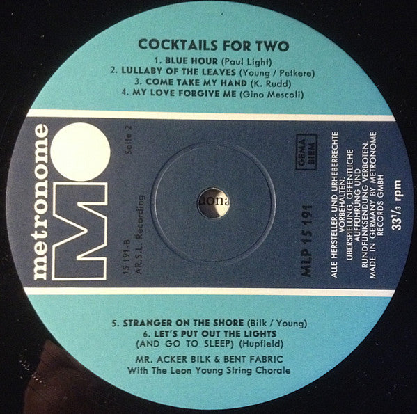 Mr. Acker Bilk* & Bent Fabric With The Leon Young String Chorale : Cocktails For Two (LP, Album)