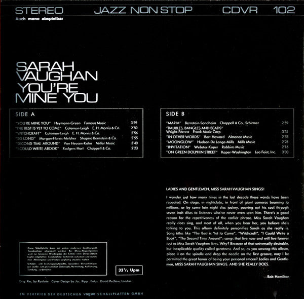 Sarah Vaughan - You're Mine You (LP, Album, RE)