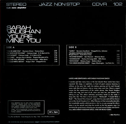 Sarah Vaughan - You're Mine You (LP, Album, RE)