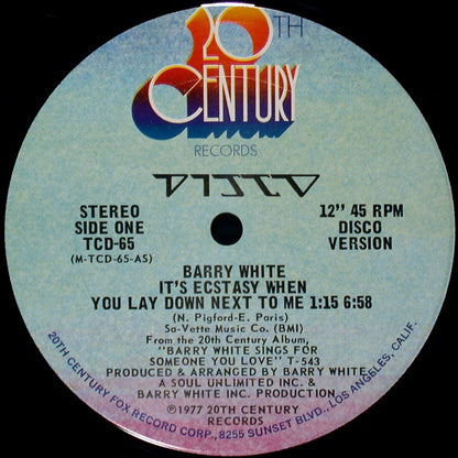 Barry White - It's Ecstasy When You Lay Down Next To Me (12")