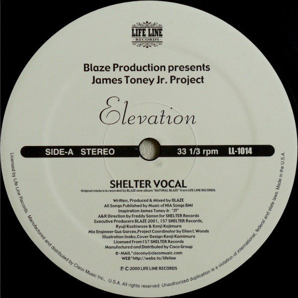Blaze Production* Presents James Toney Jr. Project - Elevation (12")