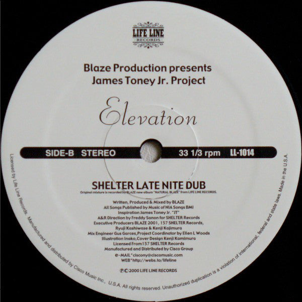 Blaze Production* Presents James Toney Jr. Project - Elevation (12")