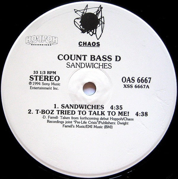 Count Bass D : Sandwiches / T-Boz Tried To Talk To Me! (12", S/Sided, Etch, Promo)