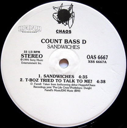 Count Bass D : Sandwiches / T-Boz Tried To Talk To Me! (12", S/Sided, Etch, Promo)