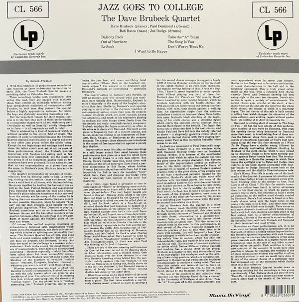 The Dave Brubeck Quartet : Jazz Goes To College (LP, Album, RE, 180)