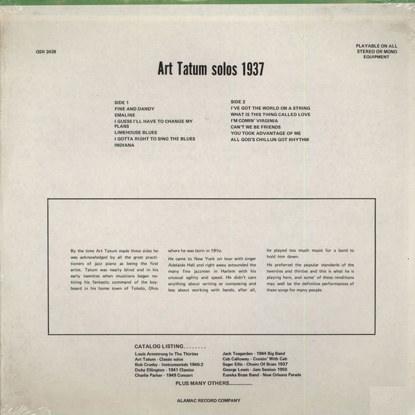 Art Tatum : Solos 1937 (LP, Album)