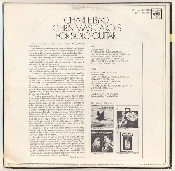 Charlie Byrd - Christmas Carols For Solo Guitar (LP, Album, Mono)