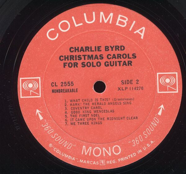 Charlie Byrd - Christmas Carols For Solo Guitar (LP, Album, Mono)