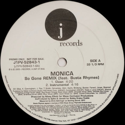 Monica Feat. Busta Rhymes : So Gone (Remix) (12", Promo)