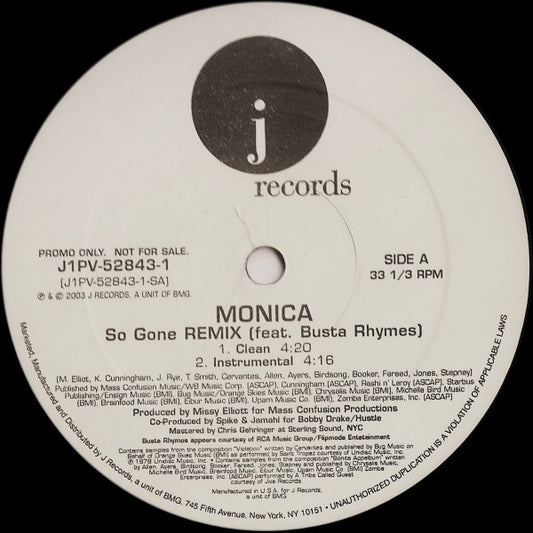 Monica Feat. Busta Rhymes : So Gone (Remix) (12", Promo)