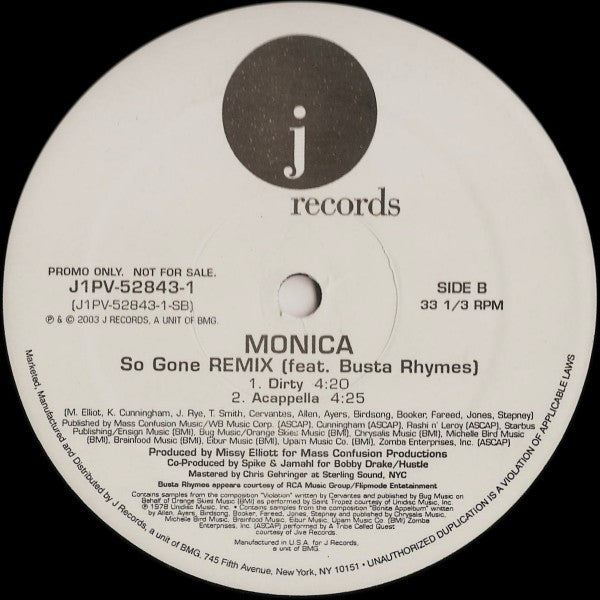 Monica Feat. Busta Rhymes : So Gone (Remix) (12", Promo)