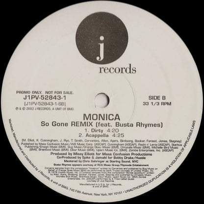 Monica Feat. Busta Rhymes : So Gone (Remix) (12", Promo)