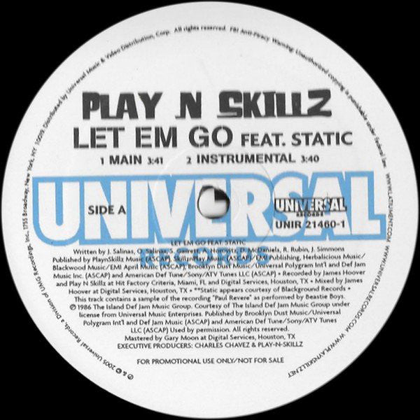 Play-N-Skillz Featuring Static (5) : Let 'Em Go (12", Single, Promo)