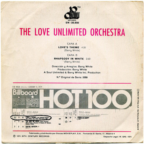 Love Unlimited Orchestra : Love's Theme (7", Single)