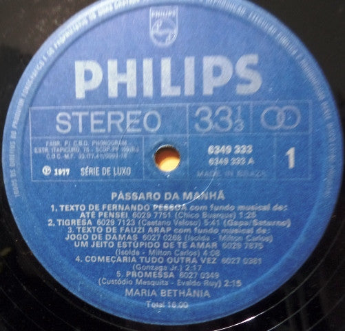 Maria Bethânia - Pássaro Da Manhã (LP, Album, Gat)