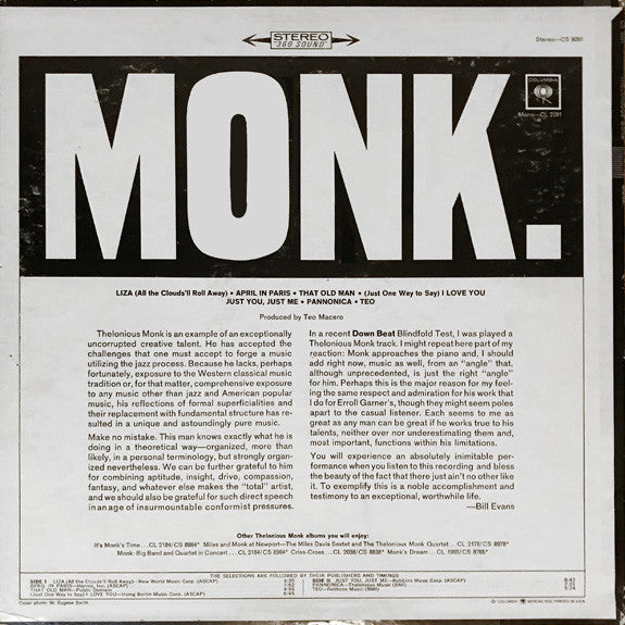 Thelonious Monk : Monk. (LP, Album)