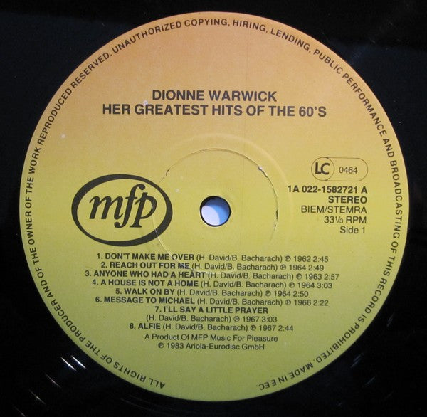 Dionne Warwick : Her Greatest Hits Of The 60's (LP, Comp)