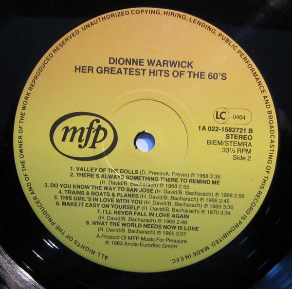 Dionne Warwick : Her Greatest Hits Of The 60's (LP, Comp)