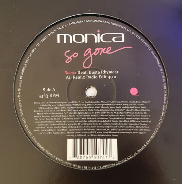 Monica Feat. Busta Rhymes - So Gone (Remix) (12", Promo)
