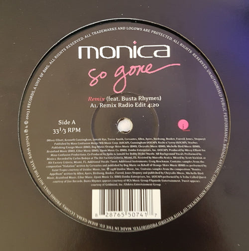 Monica Feat. Busta Rhymes - So Gone (Remix) (12", Promo)