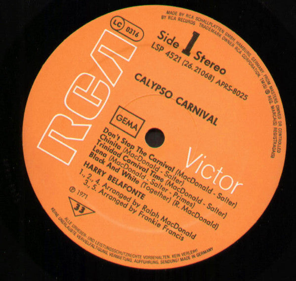 Harry Belafonte : Calypso Carnival (LP, Album, RE)