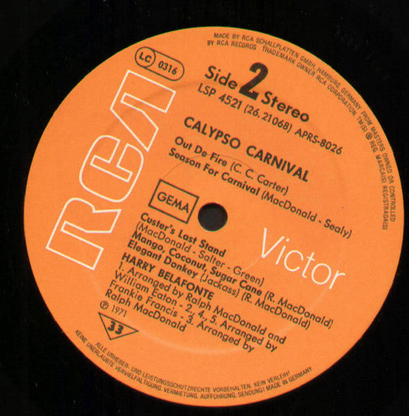 Harry Belafonte : Calypso Carnival (LP, Album, RE)