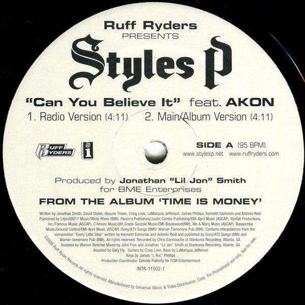 Styles P Feat. Akon : Can You Believe It (12", Promo)