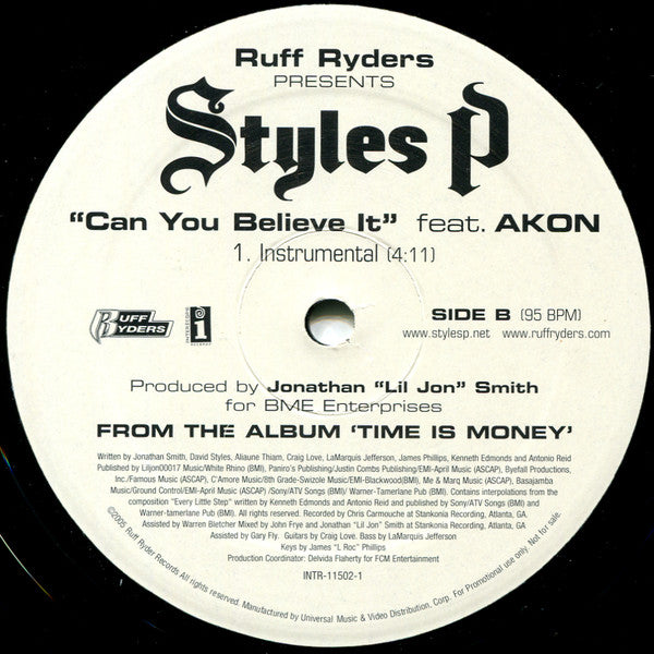 Styles P Feat. Akon : Can You Believe It (12", Promo)