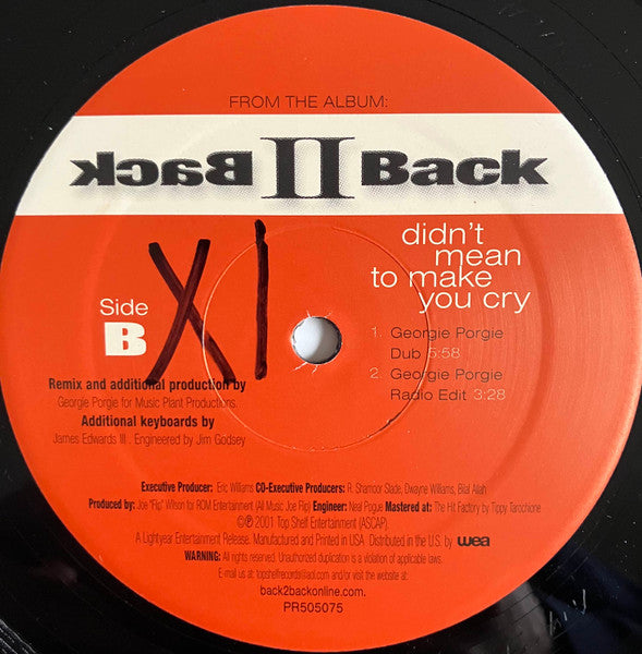 Back II Back (2) : Didn't Mean To Make You Cry (Georgie Porgie Remixes) (12")