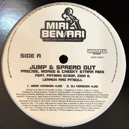 Miri Ben-Ari Feat. Fatman Scoop, Zion & Lennox*, Pitbull - Jump & Spread Out (12", Promo, Whi)